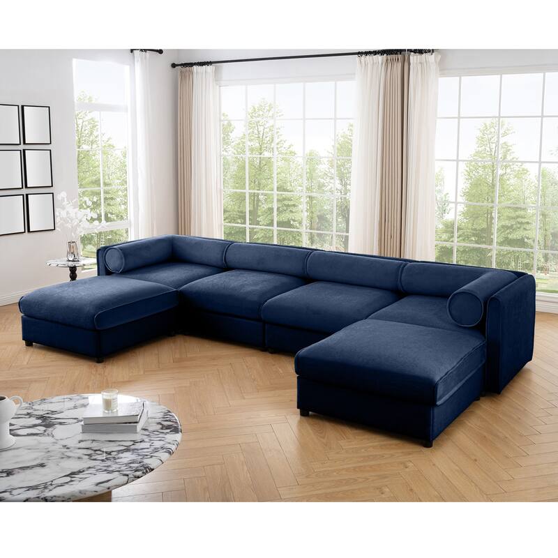 Modern 6-Piece U-Shaped Modular Sofa with Storage & 2 Storage Ottoman