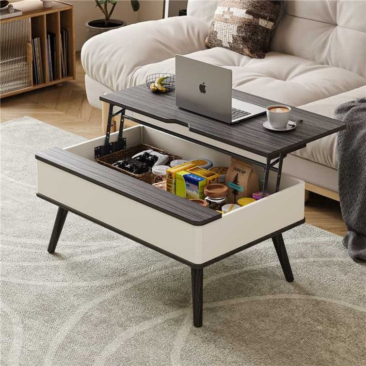 Elevatelux Rectangle Lift Top Square Coffee Table With Storage 37 x 23.5'' - Charcoal