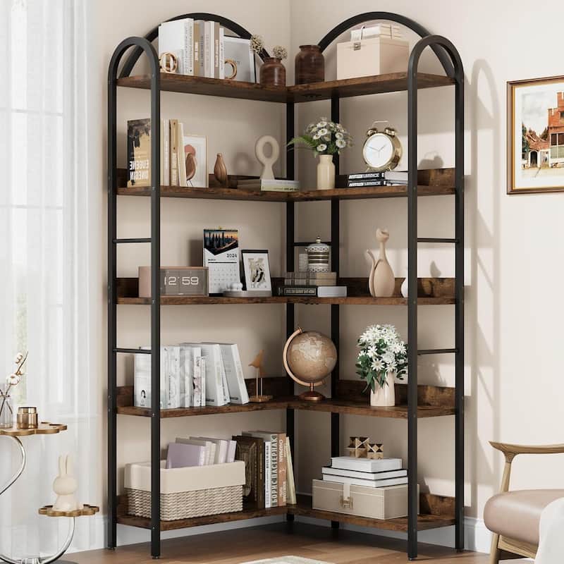 5-Tier L-Shaped Corner Bookshelf, Freestanding Storage Display Shelf for Living Room - N/A