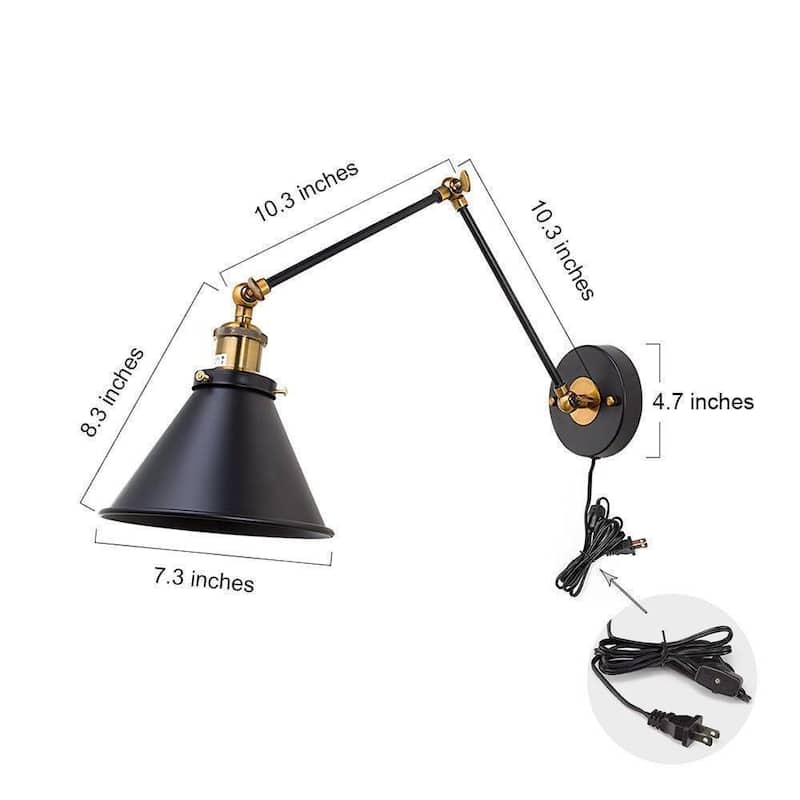 Modern Black 1-Light Swing Arm Light Hardwired or Plug-in Wall Sconces Lamps