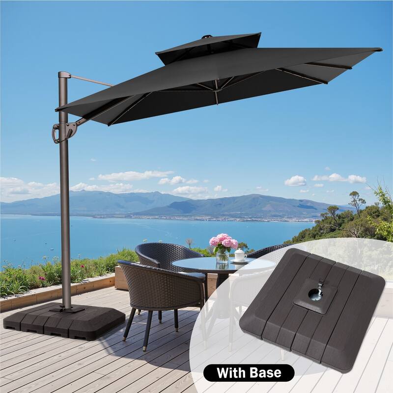 9 x 12 ft Double Top Patio Cantilever Umbrella with Base, 360-degree Rotation - Black