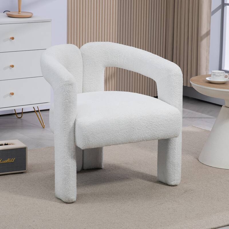 Teddy Fabric Modern Design Dining Chair, Open-Back Accent Chairs, Barrel Chair Upholstered Armchair for Dining Room Living Room