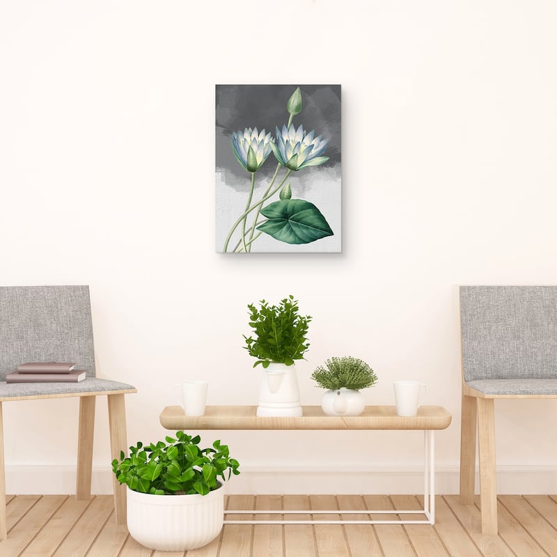 Blue Lotus Grey Canvas Art Print