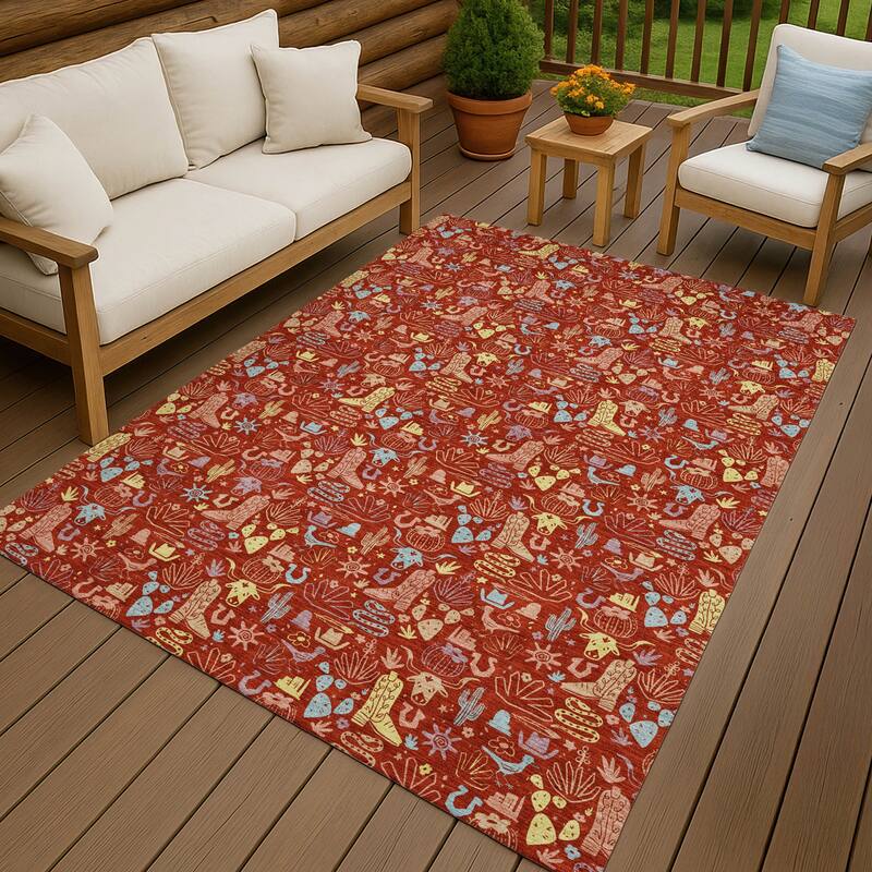 Machine Washable Indoor/ Outdoor Cowboy Dallas Chantille Rug - Red - 5' x 7'6"
