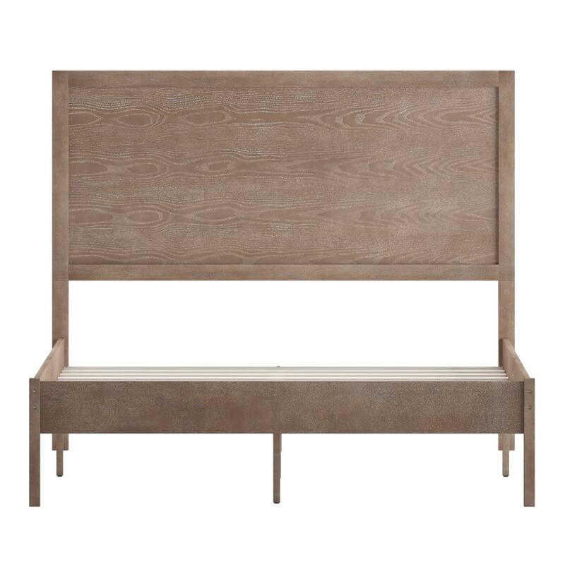 Solid Wood Platform Bed with Headboard and Wooden Slats