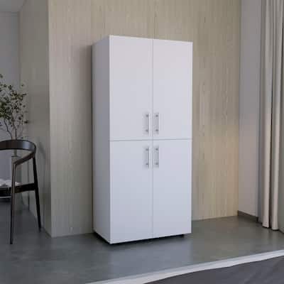 18.9" Modern Double-door Armoire with 6 Shelves and 2 Hanging Rods for Bedroom