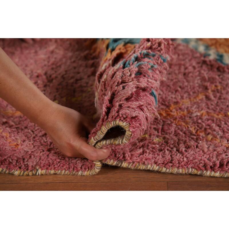 Pink Moroccan Oriental Area Rug Hand-Knotted Wool Carpet - 7'10" x 11'1"