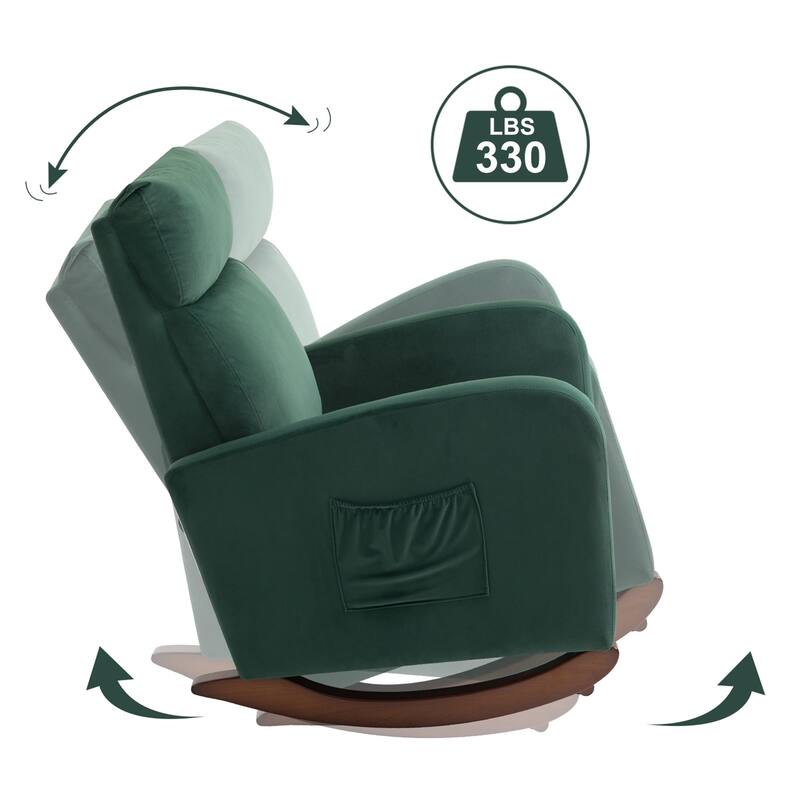 Mid Century Velvet Nursery Rocking Chairs, Upholstered High Back Glider Armchairs for Living Room