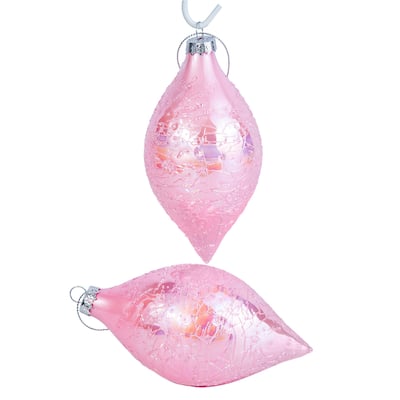 Pink Icicle Glass Christmas Tree Ornament Set of 2 - 2.7 х 5.4"