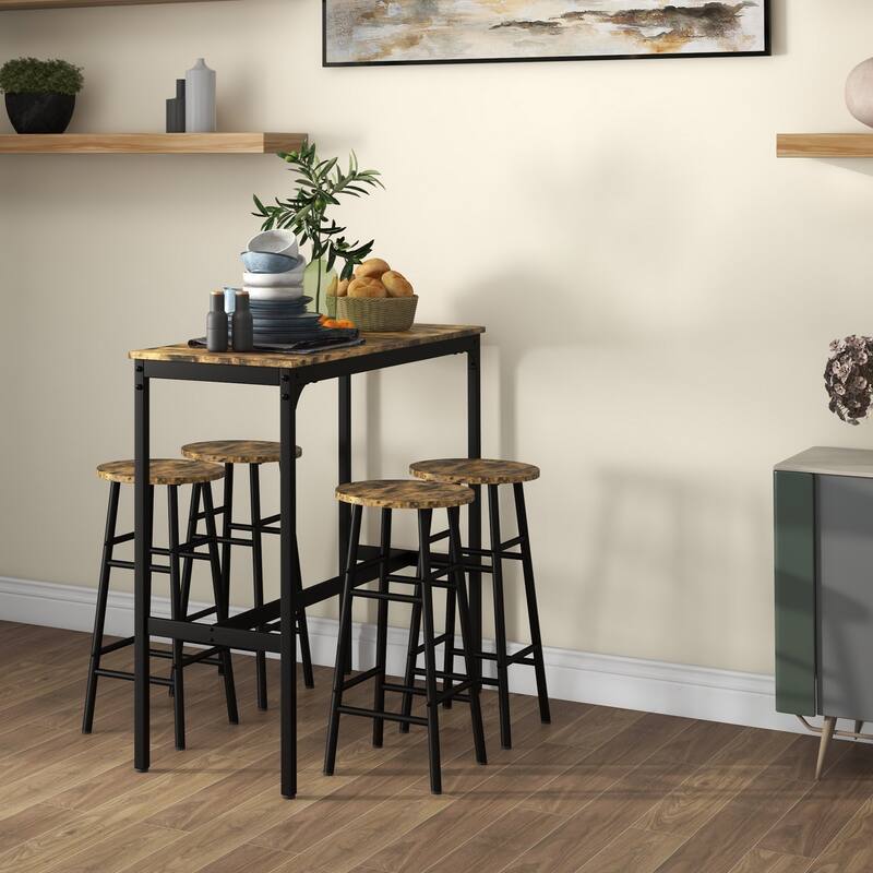 Modern 5-Piece Dining Set with Square Counter Height Bar Table & 4 Bar Stools