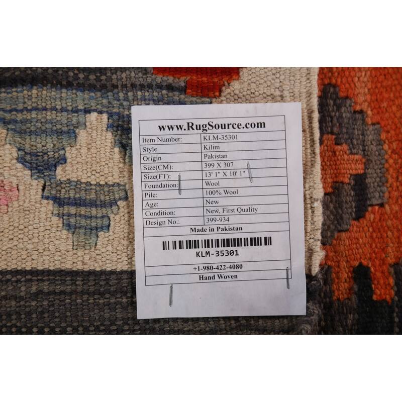 Reversible Kilim Oriental Area Rug Living Room Flatweave Wool Carpet - 10'1"x 13'1"