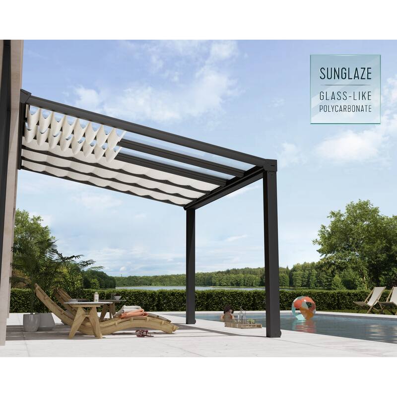 Stockholm 11 ft. Gray/Clear Patio Cover with Shades