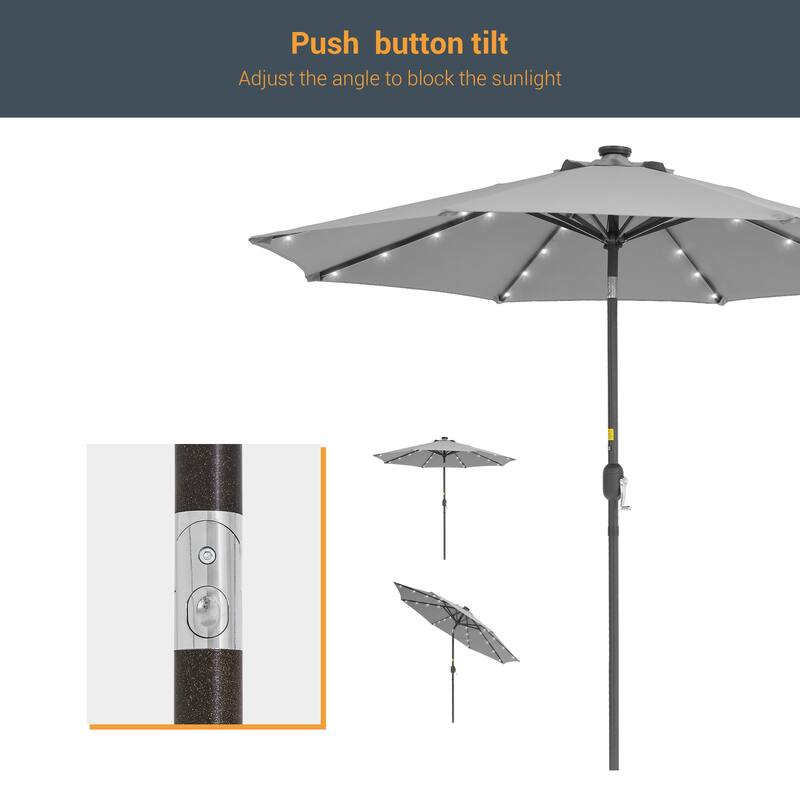 LIVOOSUN 9Ft Patio LED Market Umbrella Outdoor Table Steel Umbrella