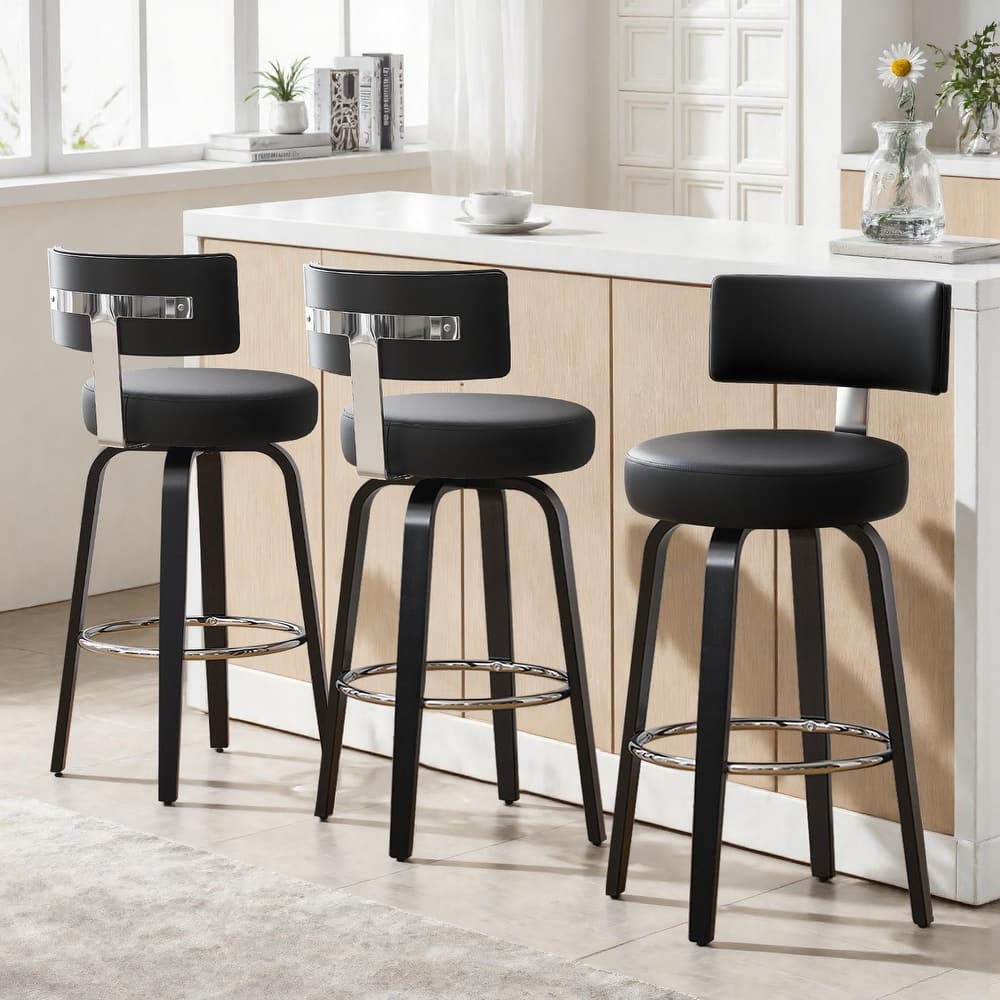 Upholstered Wood Swivel Bar/ Counter Stools, Set of 3
