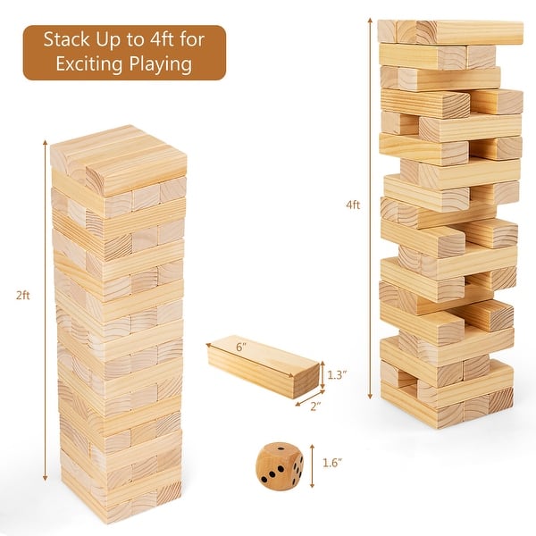 Costway Giant Tumbling Timber Toy 54 PCS Wooden Blocks Game w/ - Natural - See Details