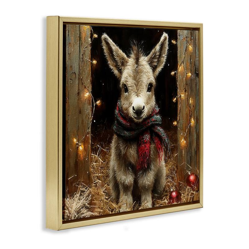 Stupell Baby Donkey & Holiday Lights Framed Floater Canvas Wall Art Design By Riley B