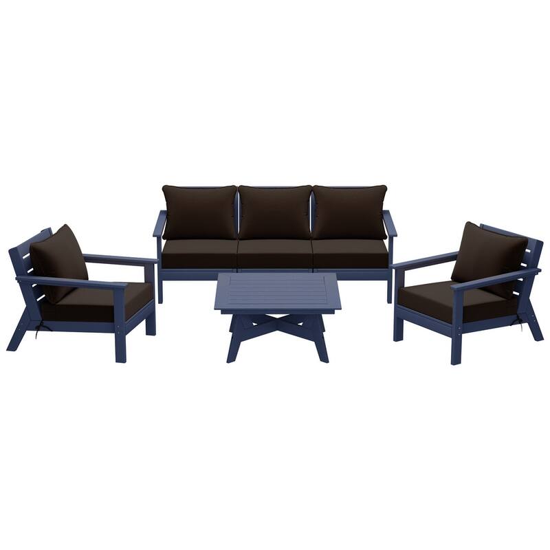 Birchwood All Weather HDPE Outdoor Patio Navy Blue Deep Seating Conversation Set (6-Piece Set)