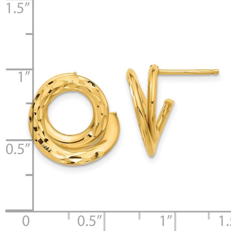 Curata 14k Yellow Gold Polished and Sparkle Cut Intertwined Circle Post Earrings - 16.5x14.8mm