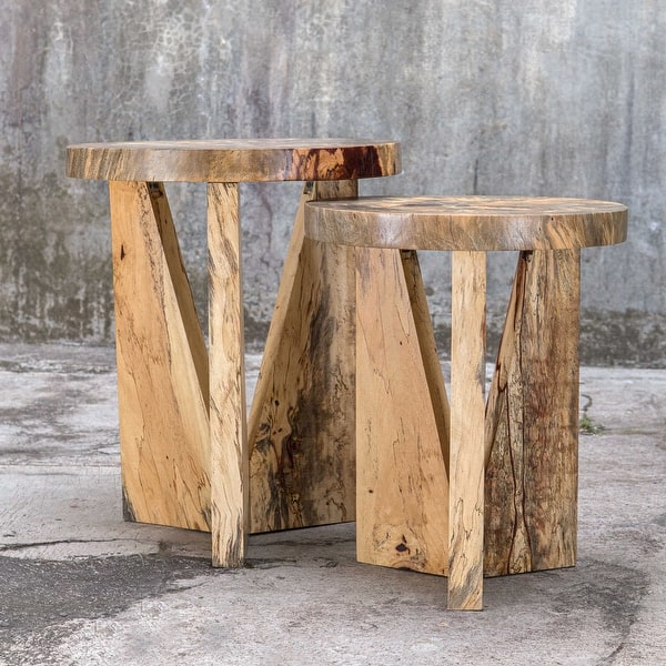 slide 2 of 11, Uttermost Nadette Set of (2) Modern Rustic End Nesting Tables Natural Tamarind