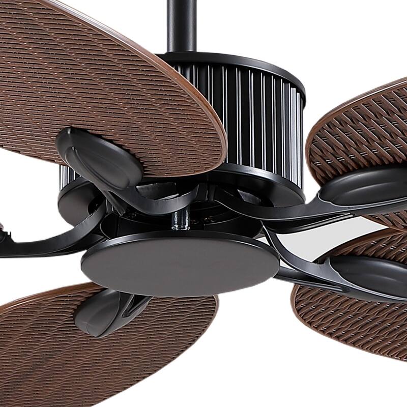 50 Inch Tropical Ceiling Fan with Palm Leaf Blades Glass Cover Remote Control Waterproof for Farmhouse Indoor and Outdoor Patio