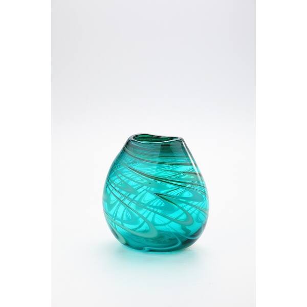 8 5 Blue And Green Swirled Hand Blown Glass Table Top Vase On Sale Overstock 28682586