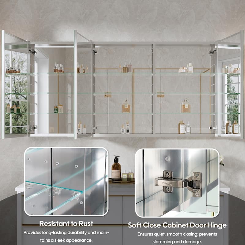 Recessed or Surface Wall Mount Bathroom Medicine Cabinet With Adjustable Glass Shelves