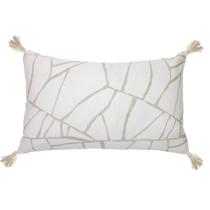 Jiti Outdoor Modern Minimal Waterproof Sunbrella Custom Design Web Patterned Decorative Accent Rectangle Lumbar Pillows 12 x 20 - Taupe