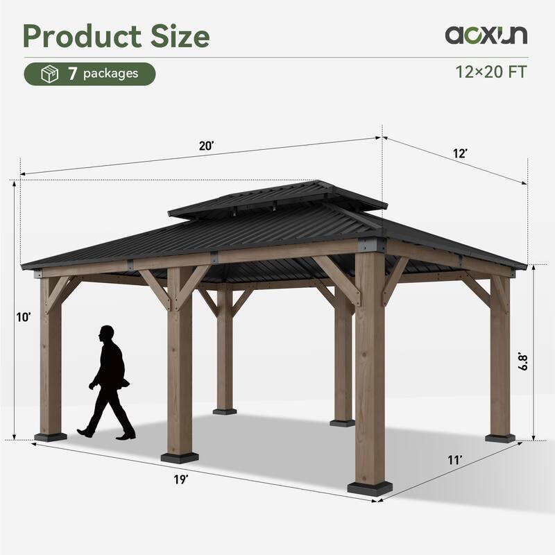Aoxun Double Roof Outdoor Wood Gazebo