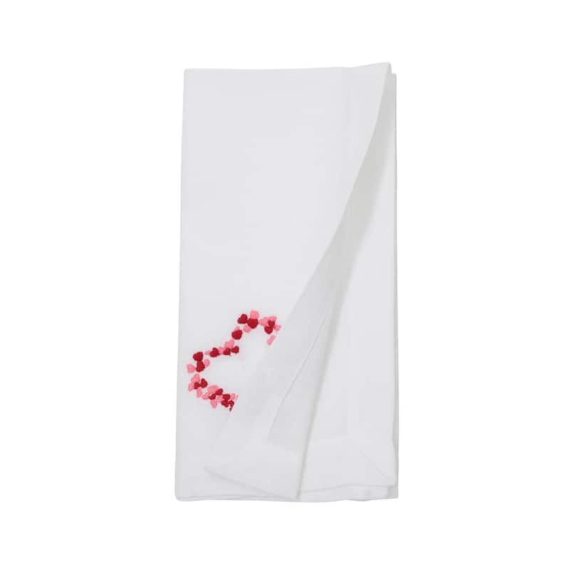 Embroidered Heart Wreath Napkins (Set of 4) - Scattered Heart Circle Motif for Romantic Tables, 20"x20"