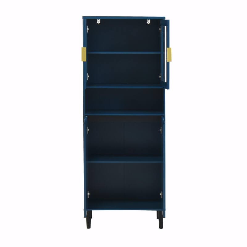 Tall Kitchen Pantry Cabinet with 2 Glass Display Doors & 2 Solid Doors