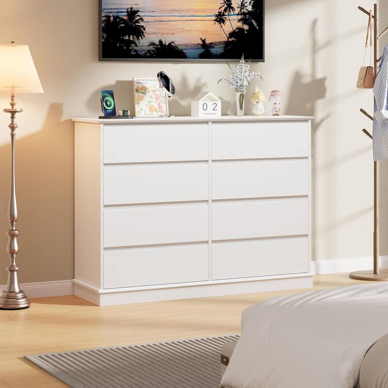 8 Drawer Dresser for Bedroom, Wide Wooden Chest of Drawers with Wide Top for Closet