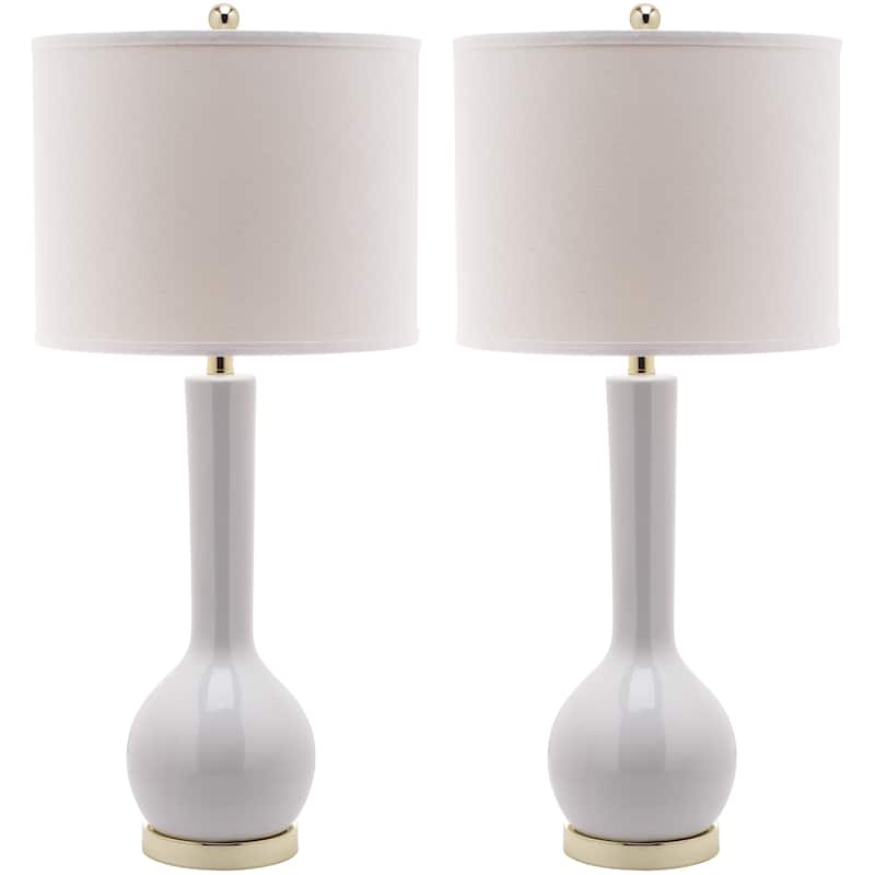 SAFAVIEH Lighting Brigid 31-inch Long Neck Ceramic White Table Lamp (Set of 2) - 14"x14"x30.5" - 14Wx14Dx31H