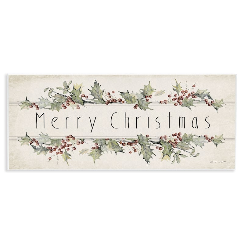 Stupell Merry Christmas Sentiments Winter Holly Florals Wood Wall Art, 7 x 17 - Beige - 7 x 17