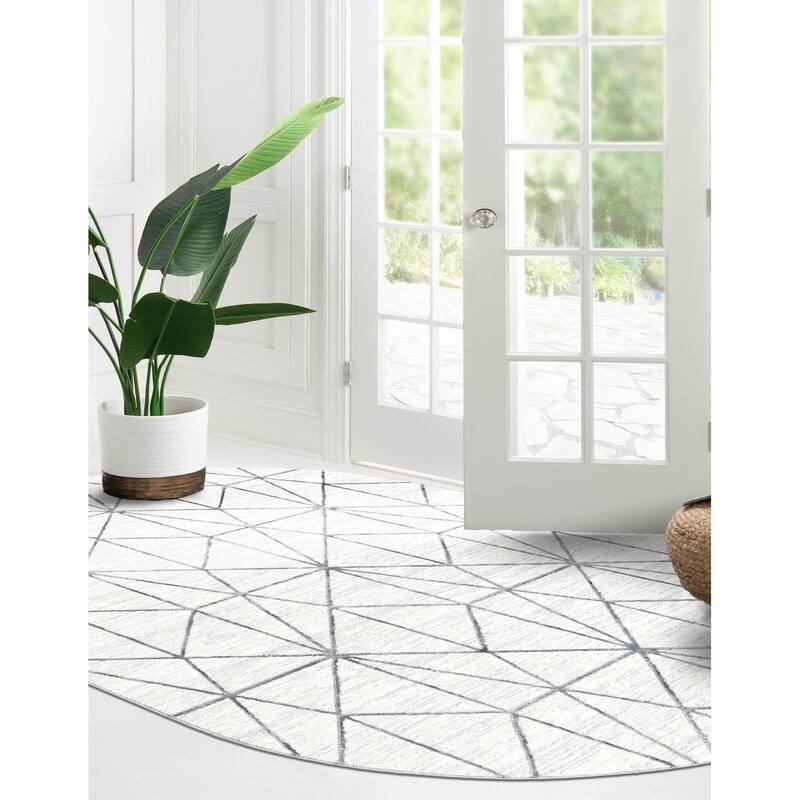 Contemporary Ahora Collection Area Rug - 5'3"x8' Oval - Ivory