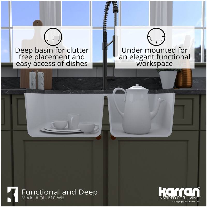 Karran USA QU-610 Quartz QU 32" Undermount Double Basin Quartz