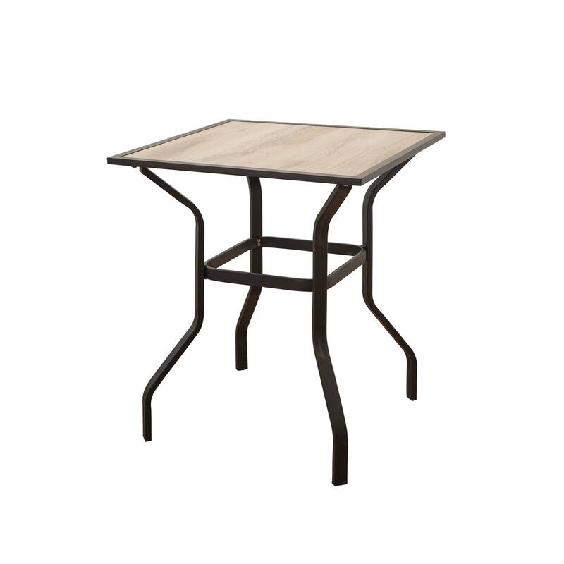 Outdoor Patio Bar Table Square Metal Table with Wood-Look Tabletop, for Garden Balcony Backyard Deck(1 Table) - Beige