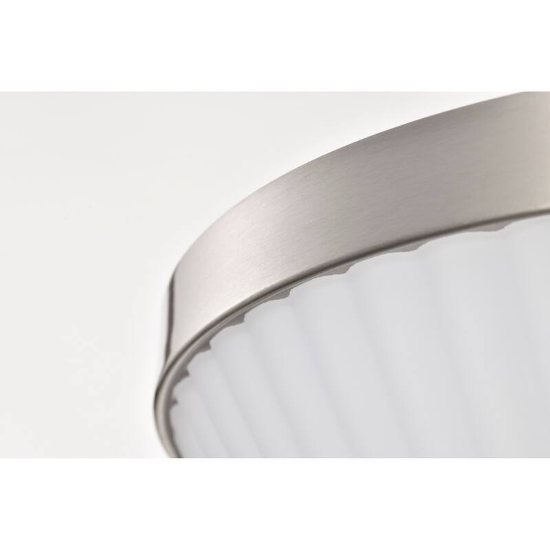 Royale 3 Light Flush Mount Brushed Nickel Finish Ribbed White Glass - Brushed Nickel