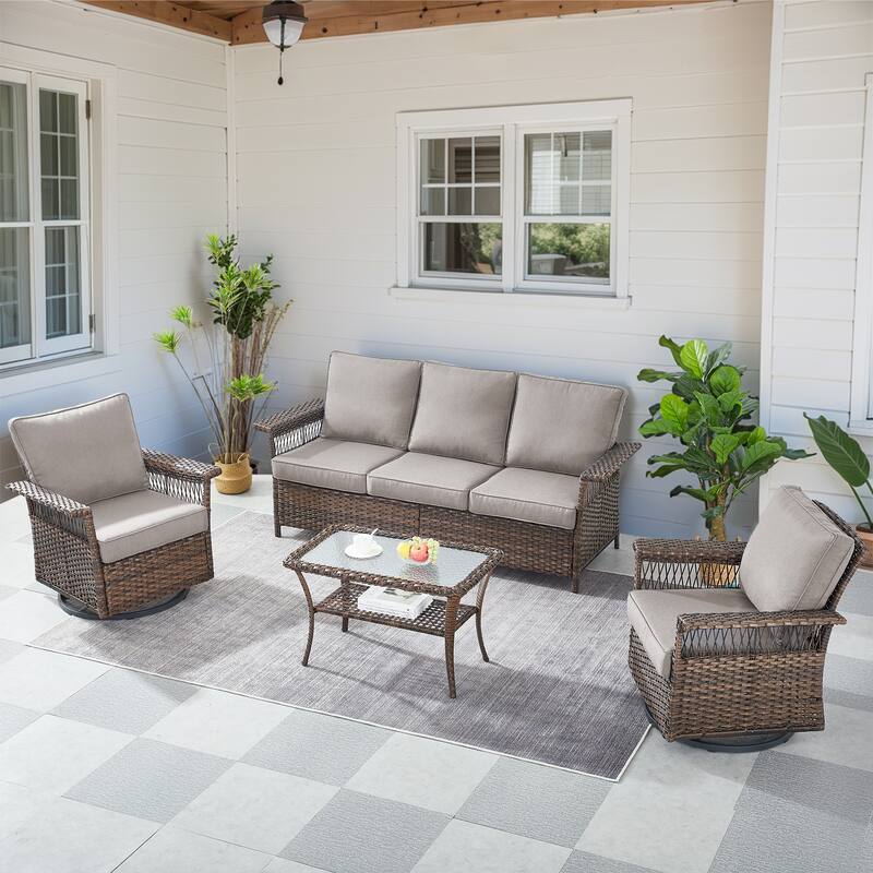 Gymojoy Outdoor Patio Sofa with Rokicng Chair Table - Brown - Grey