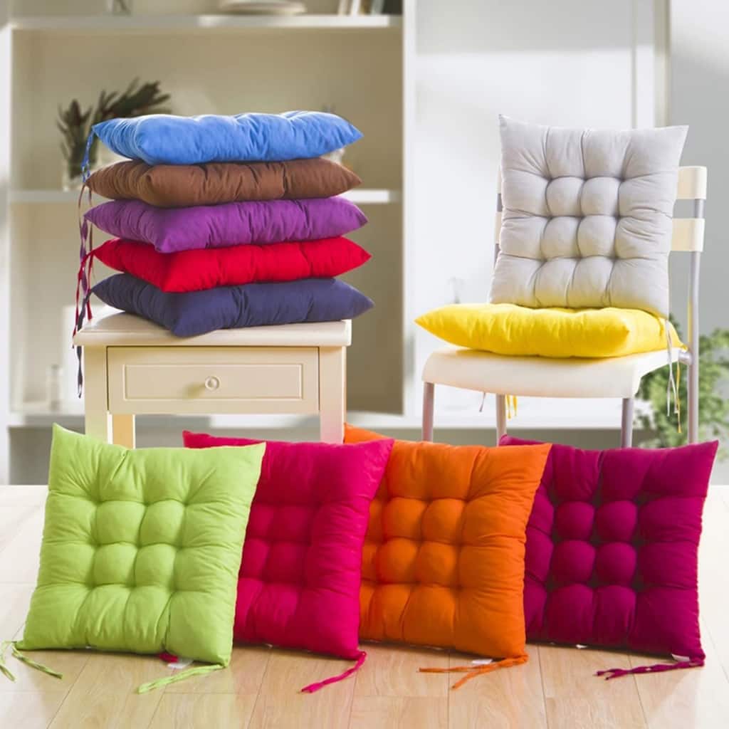 Handmade Velvet Chair Seat Pads Cushions Tufted with Ties - 16''x16'' | 3'' Thick - Set of 2