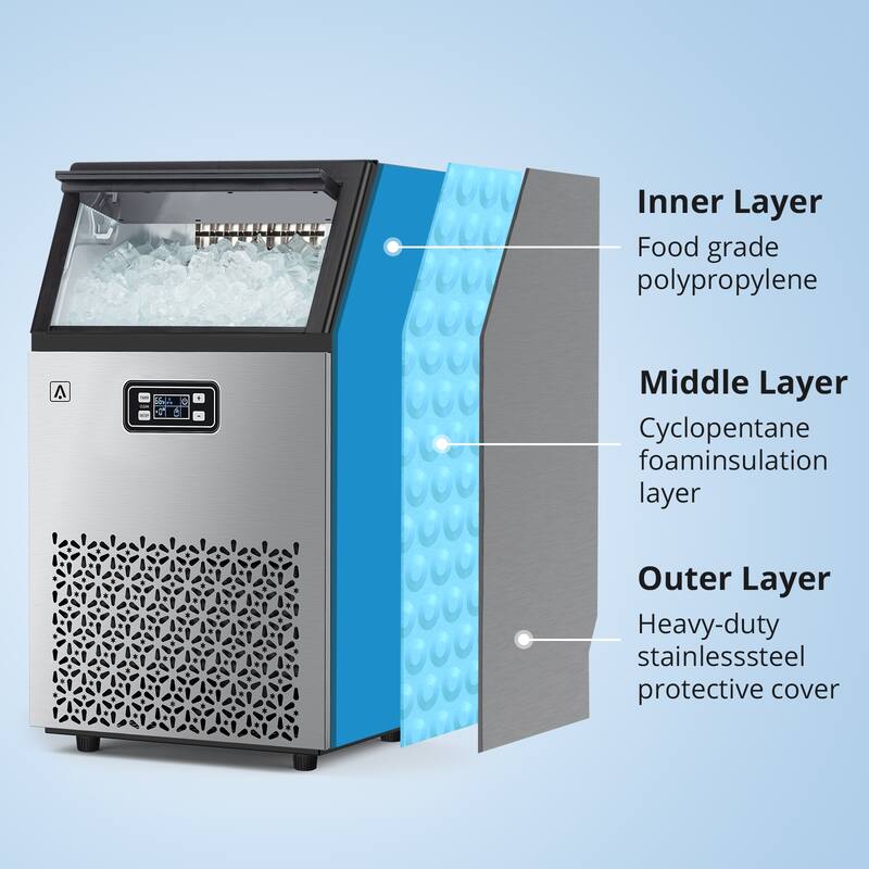 Commercial Ice Maker Machine, 150 lbs/Day, 33 lbs Storage Capacity - 150lb/day