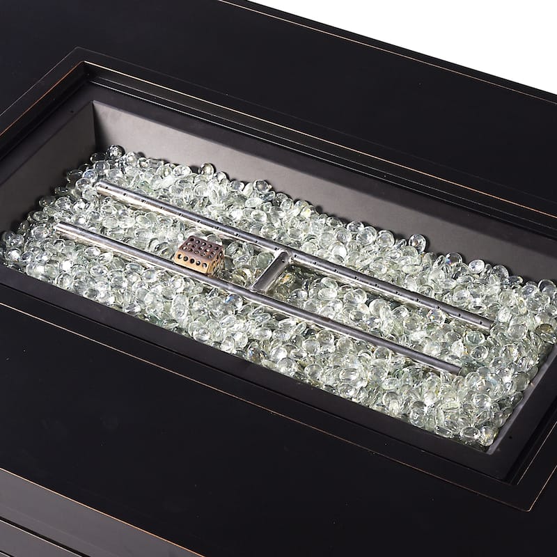 Rectangular 48 in. x 36 in. Aluminum Propane Fire Pit Table, Glass Beads, Two Covers, Lid, 57,000 BTUs - N/A