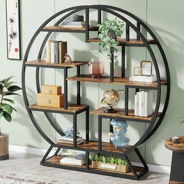 Industrial 14-Shelf Bookshelf Staggered Display Rack for Home - 59.06 ...