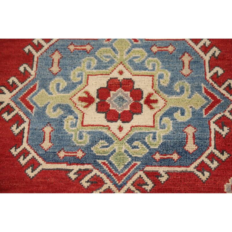 Hand Knotted Oriental 100% Wool Carpet Traditional Geometric Red Kazak Area Rug - 13' 11'' X 9' 6''