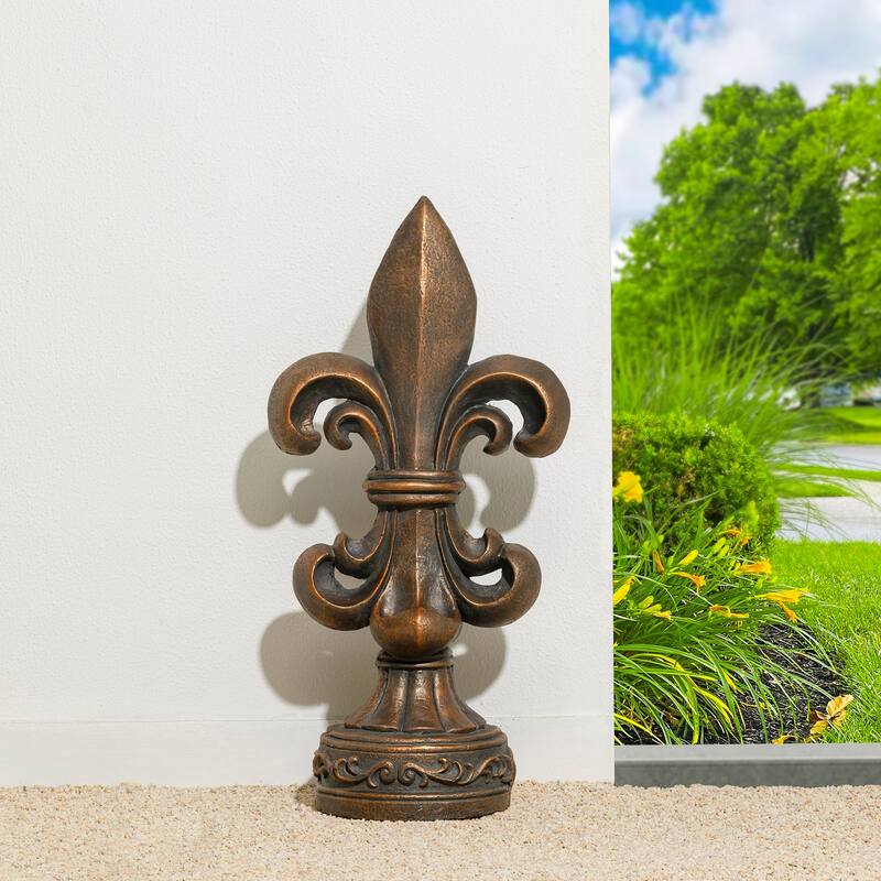 Glitzhome 21.25"H or 27.25"H MGO Bronze Standing Fleur De Lis Statue Outdoor Sculpture
