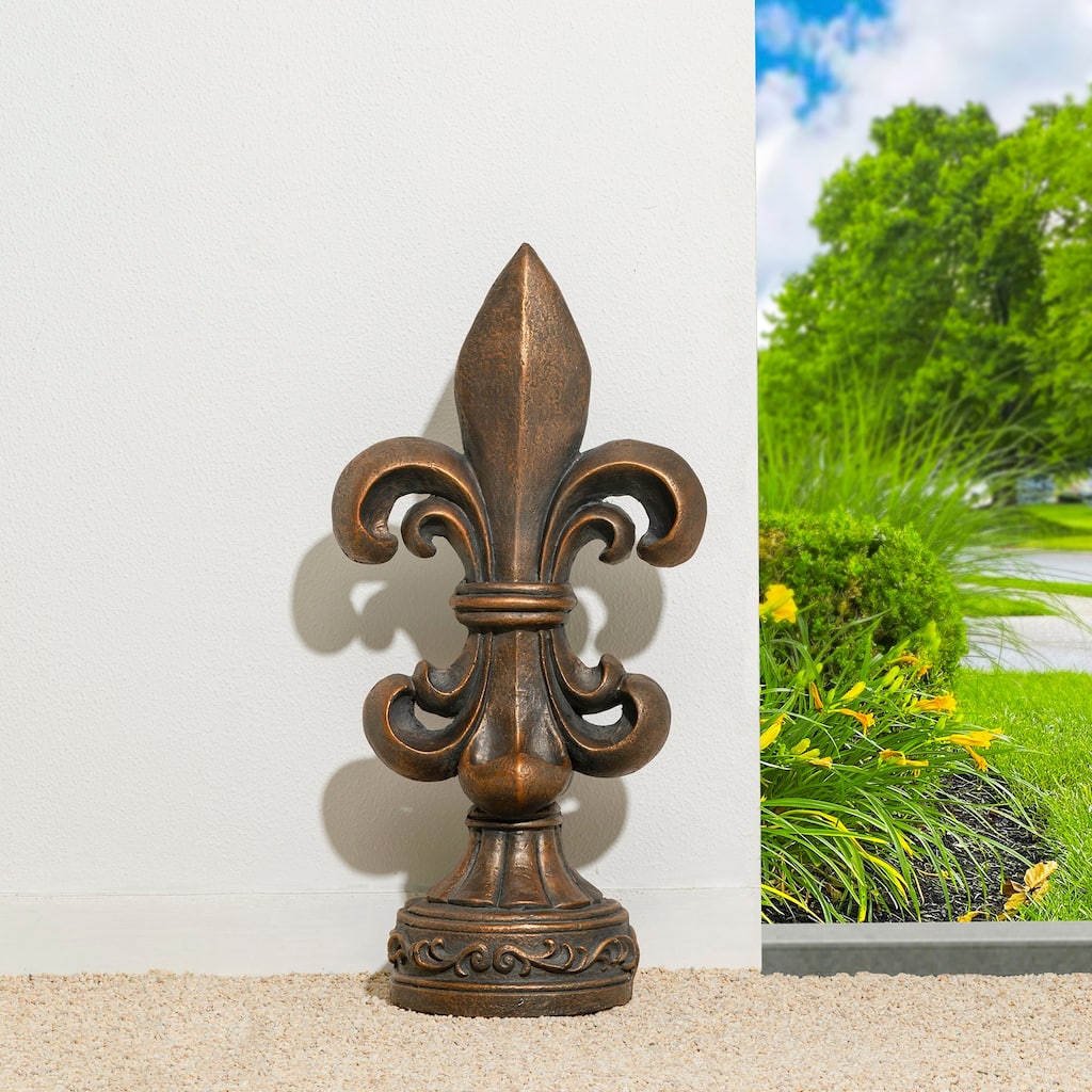 Glitzhome 21.25"H or 27.25"H MGO Bronze Standing Fleur De Lis Statue Indoor Outdoor Sculpture