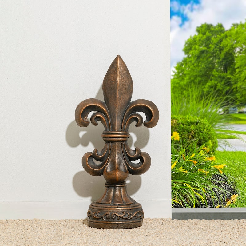 MgO Bronze French Holiness Fleur De Lis LYS Garden Statue Coastal Sculpture by Glitzhome