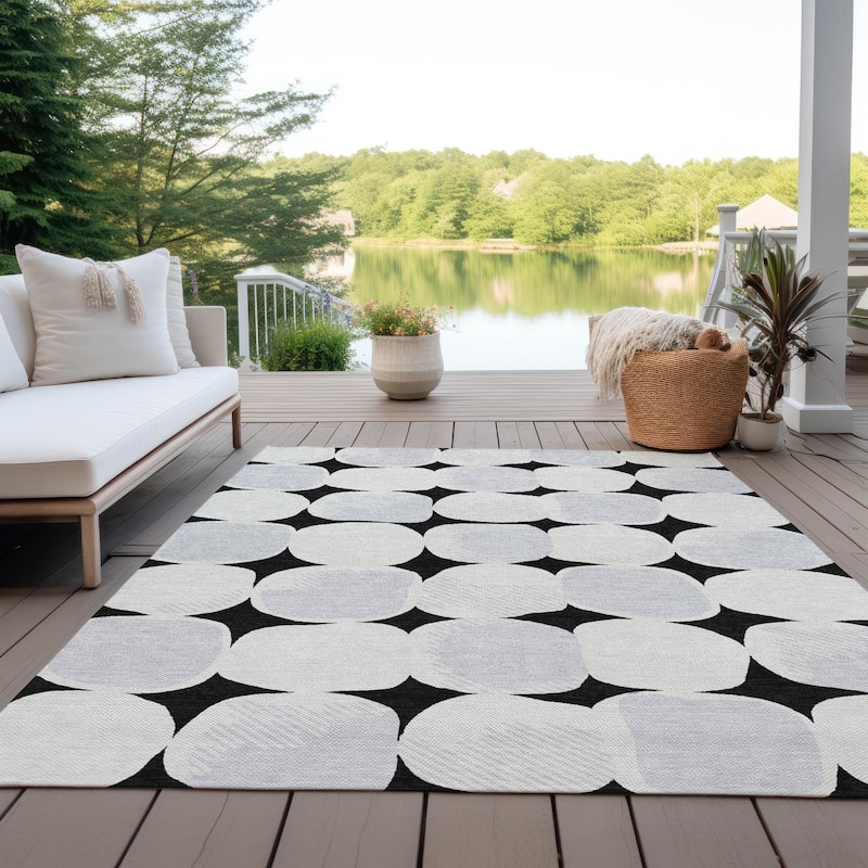 Machine Washable Indoor/ Outdoor Chantille Modern Puffy Rug - Black - 8' x 10'