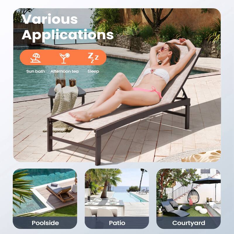 Pellebant Adjustable Aluminum Patio Chaise Lounge Chairs Outdoor (Set of 2)