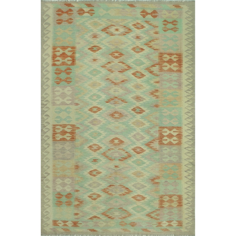 Sun Faded Flatweave Chasity Green/Red Rug - 6'6" x 9'9"