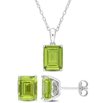Miadora 6 4/5ct TGW Emerald-Cut and Octagon Peridot Set of Necklace and Earrings in Sterling Silver